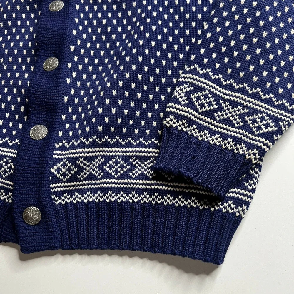 Vintage Sporty Olay Kvalitet Norwegian Wool Cardigan Navy‎ Blue Nordic Size 50